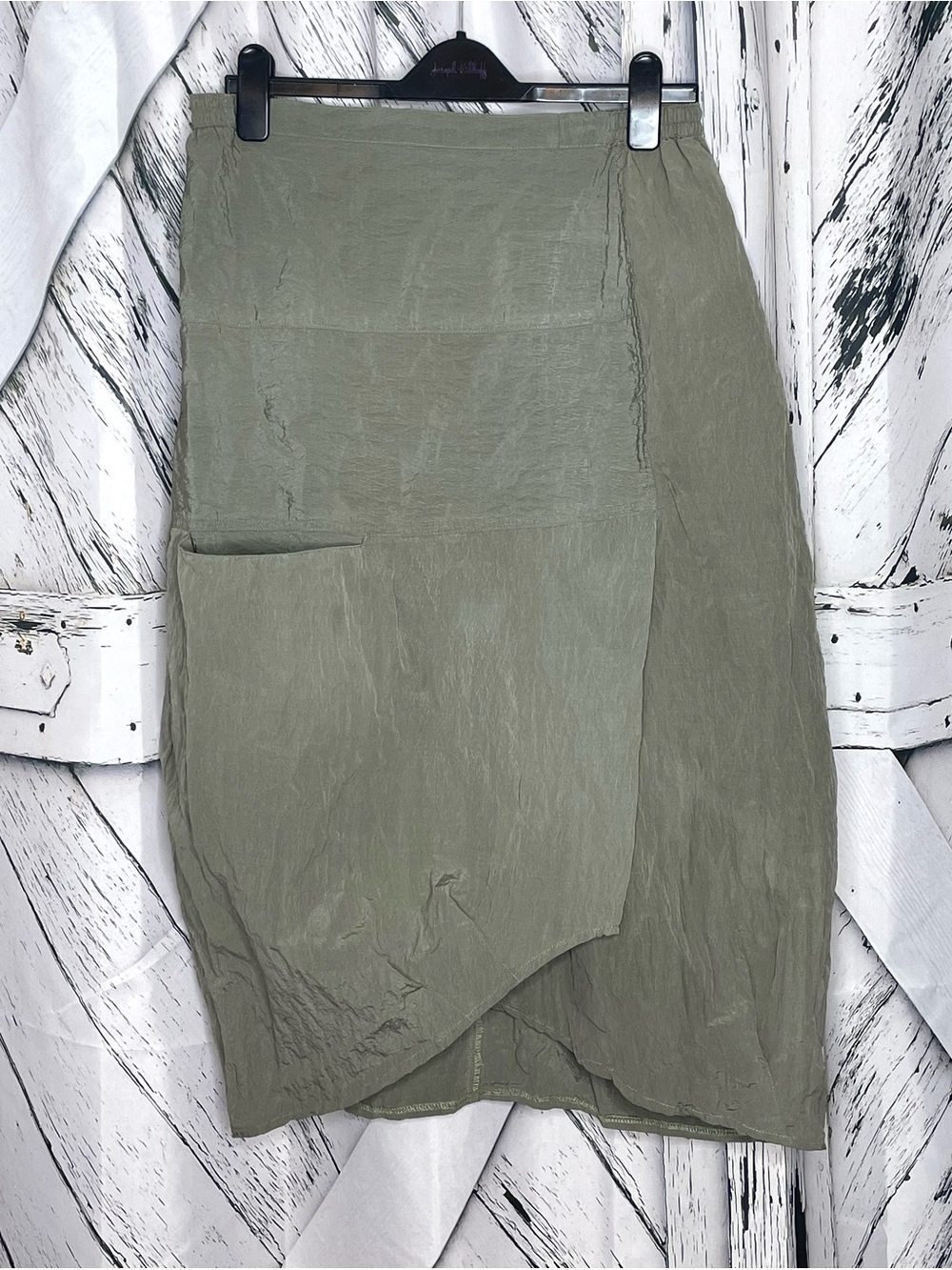 HANNA for LA JOURNEE Crinkle Skirt Asymmetrical Green 3 (8-10)